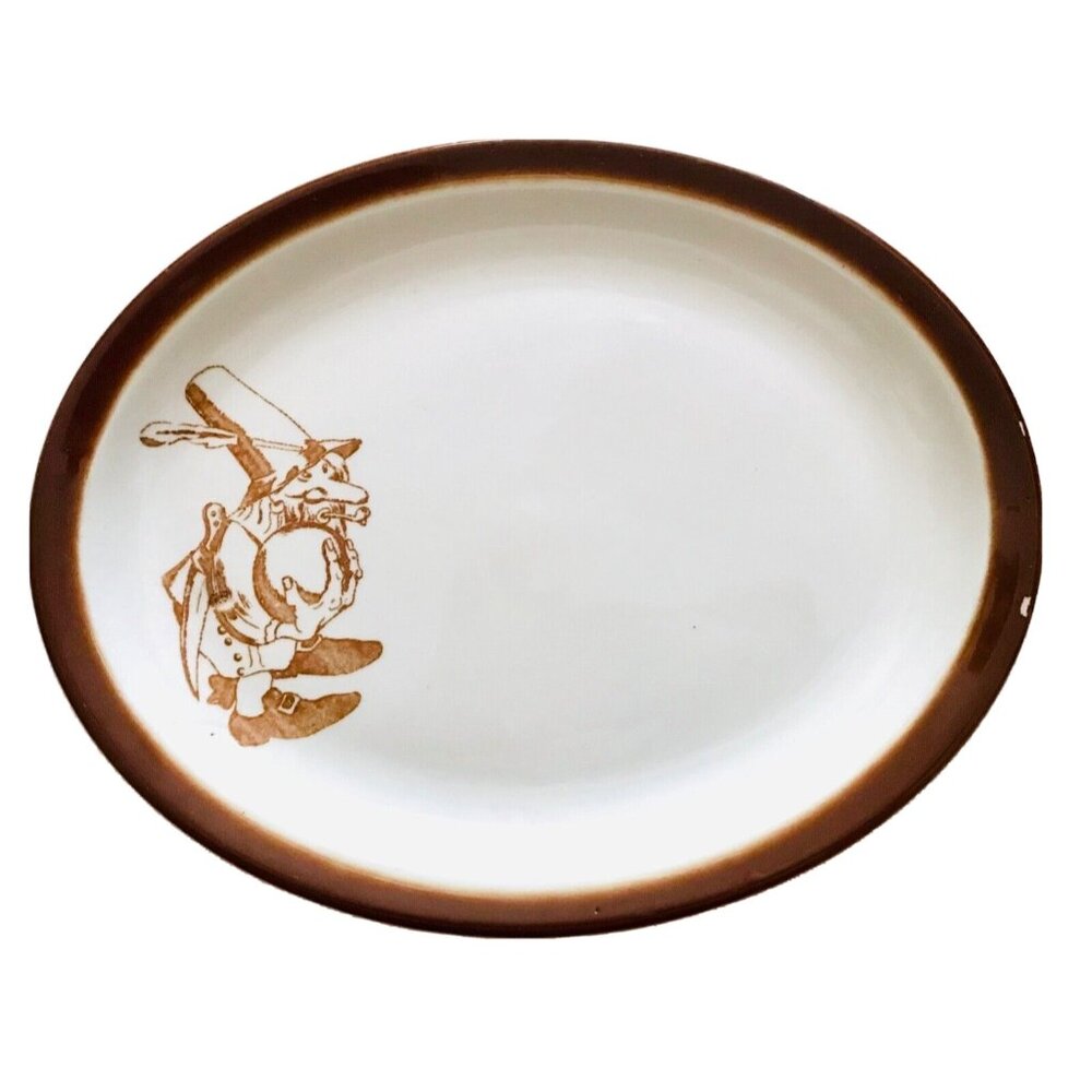 Rare Elf Gnome Oval Plate Gnome Bowling Fantasy Tepco Restaurant Ware 11.5" Vtg